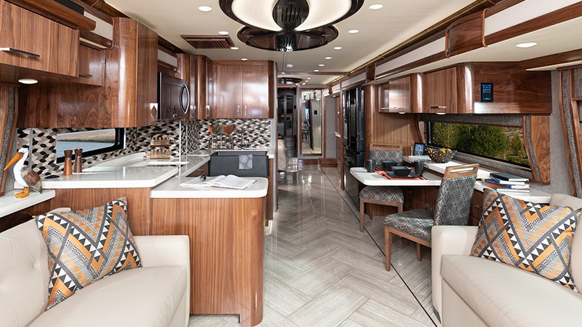 2020 American Eagle shown in Inspiration interior decor with American Black Walnut cabinetry.