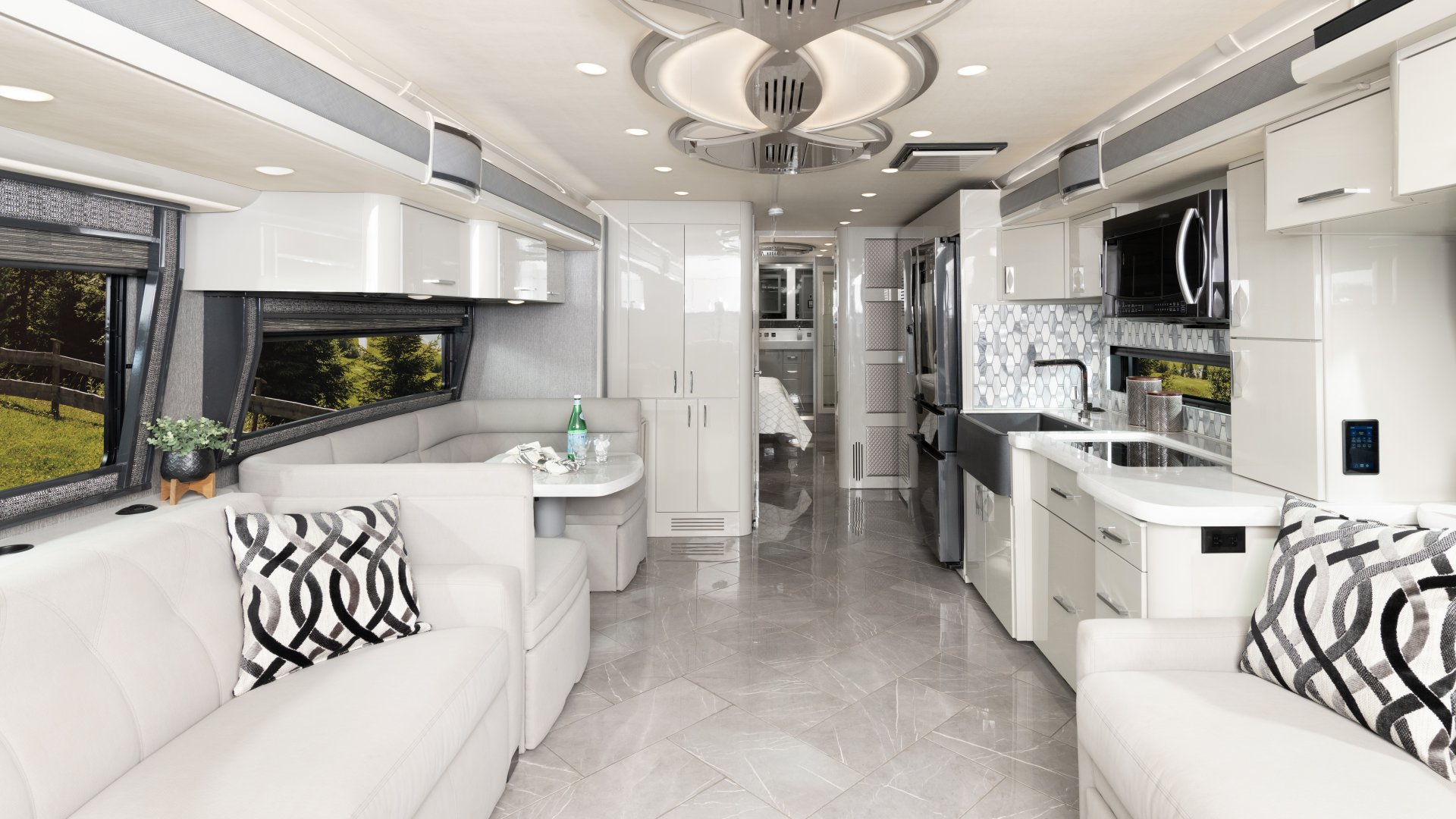 American Eagle 45G shown in Destination interior decor with Mindful Grey solid wood cabinetry