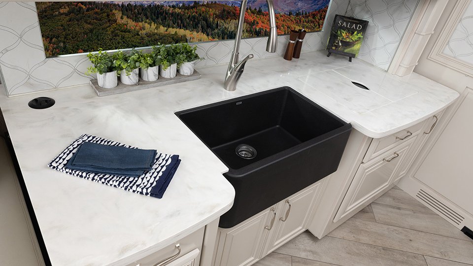 American Dream 45A shown in Club Navy interior decor and Edgecomb cabinetry