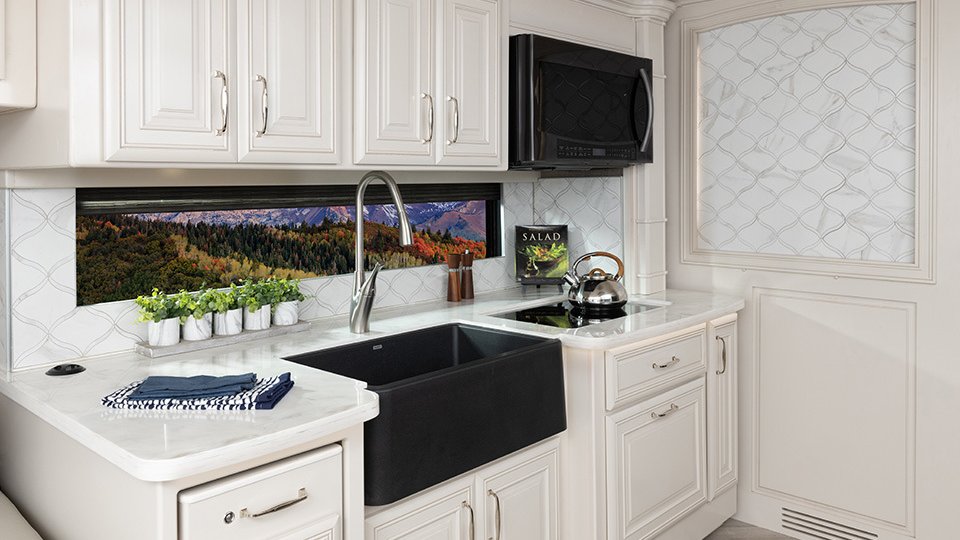American Dream 45A shown in Club Navy interior decor and Edgecomb cabinetry