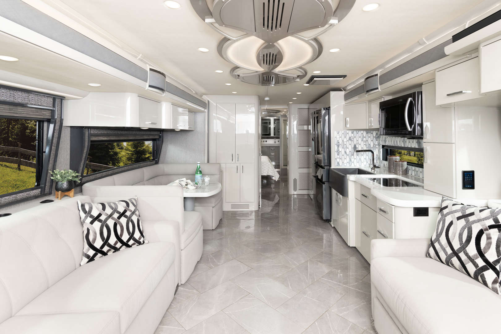American Eagle 45G shown in Destination interior decor with Mindful Grey solid wood cabinetry