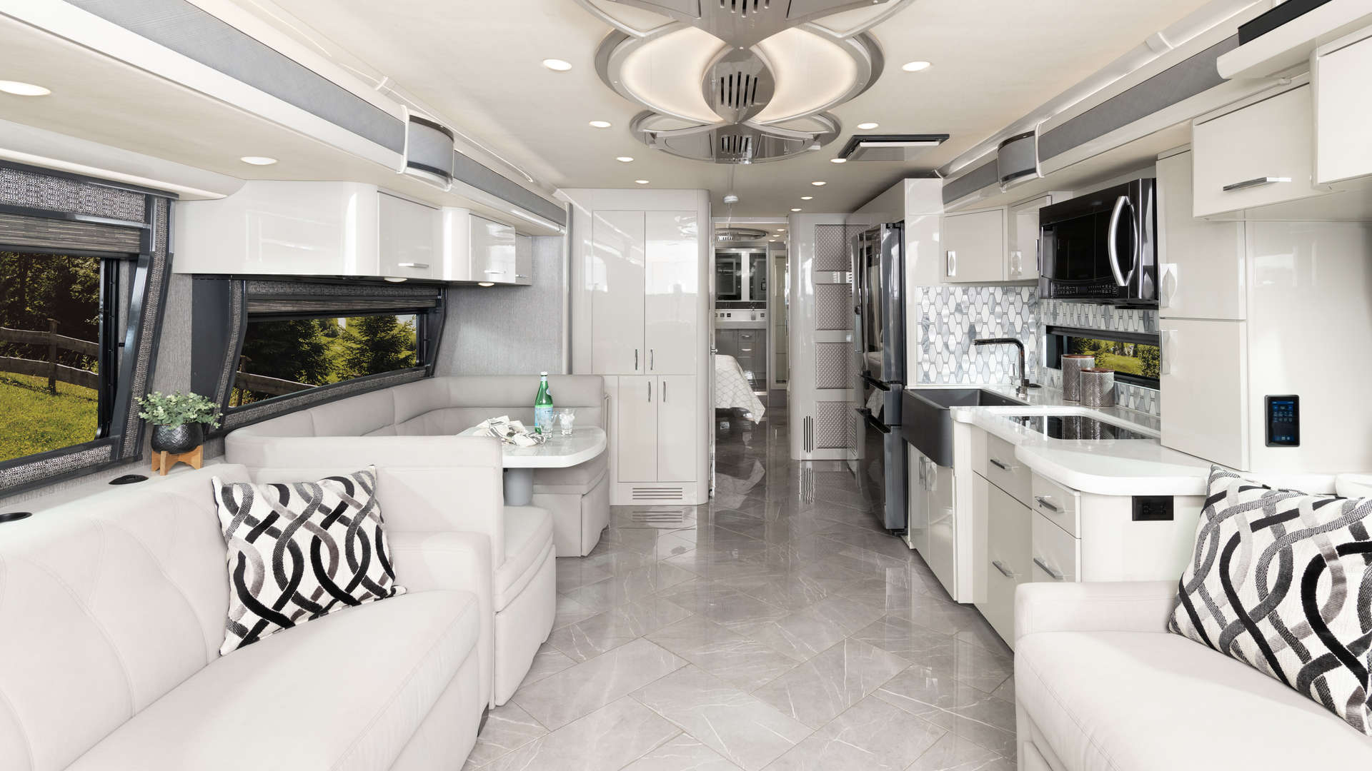 American Eagle 45G shown in Destination interior decor with Mindful Grey solid wood cabinetry